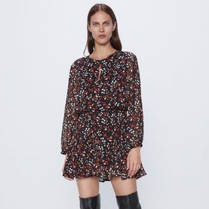 ZARA Long Sleeve Printed Mini Dress